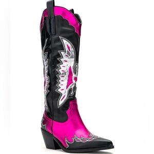 Glam Azalea Wang Akira Metallic Pink & Silver Thunderbird Western Boot 7